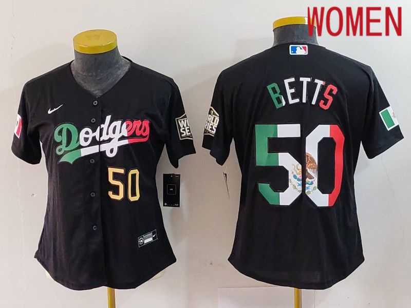 Women Los Angeles Dodgers #50 Betts Black Fashion Nike 2024 MLB Jersey style 7244->youth mlb jersey->Youth Jersey